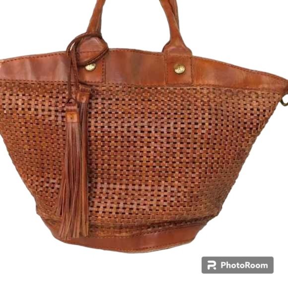 Patricia Nash Emiliano Med Rust Leather Tote Bag Woven With Tassels Purse - Picture 4 of 16